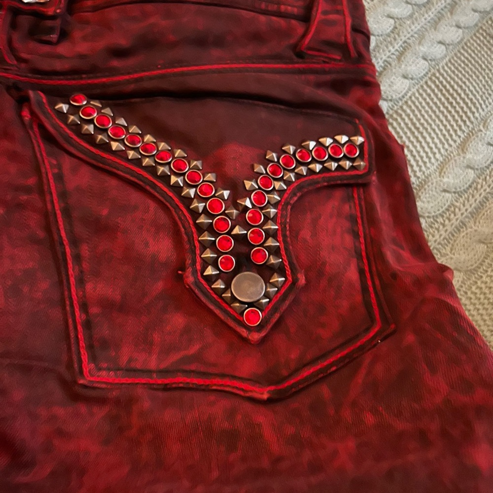 TheSaintsSinphony OOAK Distressed Studded Studded Moto Denim Shorts - Picture 10 of 11